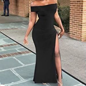 ZileZile Bodycon Sleeveless Off Shoulder High Slit Evening Gown Party Maxi Dress